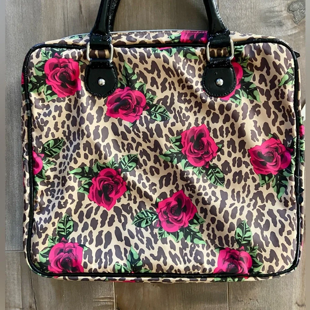 Vintage Betsey Johnson IPad, Laptop Padded Leopard and Roses Case Bag ,15” x 13